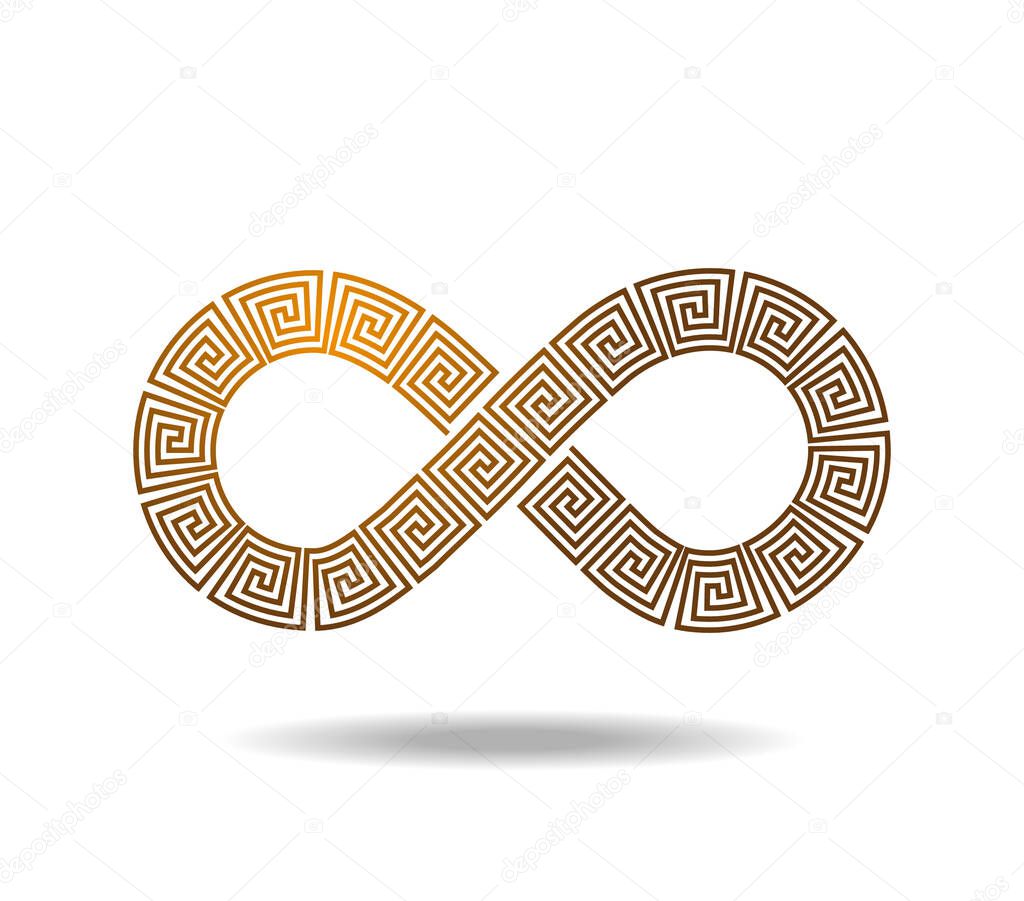 Mobius loop Celtic or Greek golden pattern woven from meander. Maze. Infinity symbol