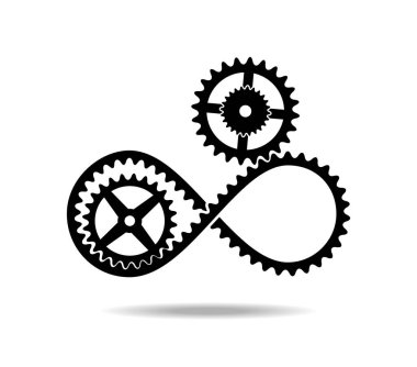 Siyah bant ve dişli mobius ilmiği. Sürücü iletişimi. Sekiz numara.