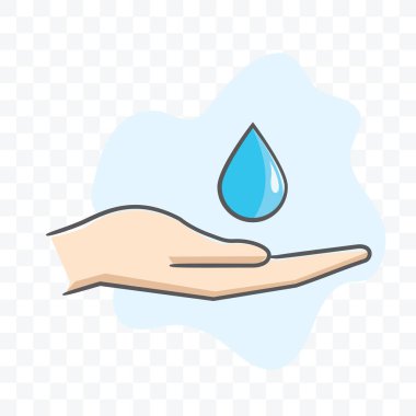 Avuç içi simgesinin üzerindeki su damlası vektör illüstrasyonu izole işaret sembolü - şeffaf arkaplanda renk biçimi.