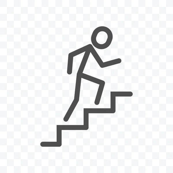 男人爬上楼梯图标矢量图孤立的符号符号 透明背景下的黑白风格 — 图库矢量图片