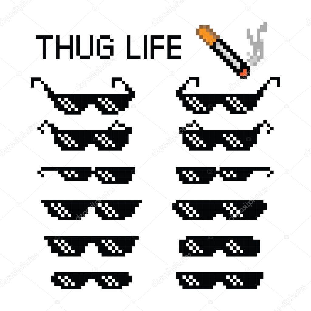 Thug life glasses 8 bit pixel vector illustration on white background.