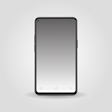 Gri gradyan arkaplanda izole edilmiş gerçekçi siyah renkli akıllı telefon.