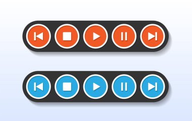 Dairesel şekil vektör illüstrasyonunda kırmızı ve mavi ortam oynatıcı kontrol düğmesi.