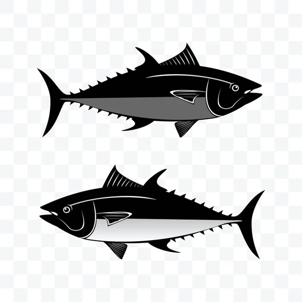 Monochrome Tuna Fish Set Vector Illustration Transparent Background — Stock Vector