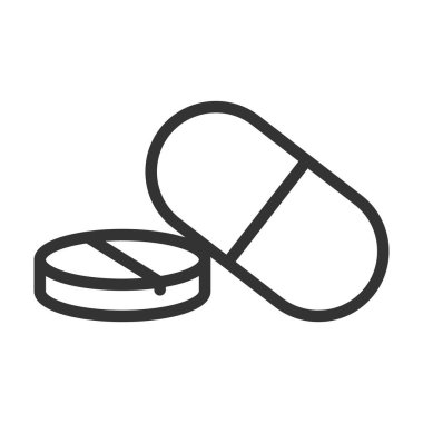 Şeffaf arkaplanda izole edilmiş düz tasarım vektör resimlerini renklendirmek için basit hap ve tablet simgesi.