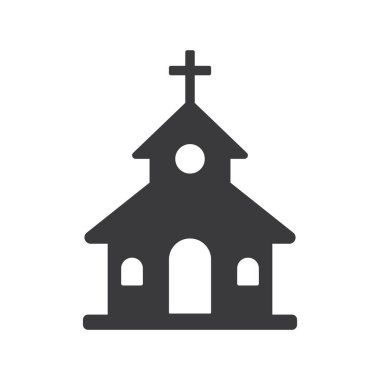 Beyaz arkaplanda kilise binası simgesi izole edilmiş düz tasarım vektör çizimi.