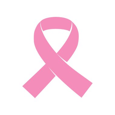 Beyaz arkaplanda pembe farkındalık kurdele simgesi izole edilmiş düz stil tasarım vektör çizimi.