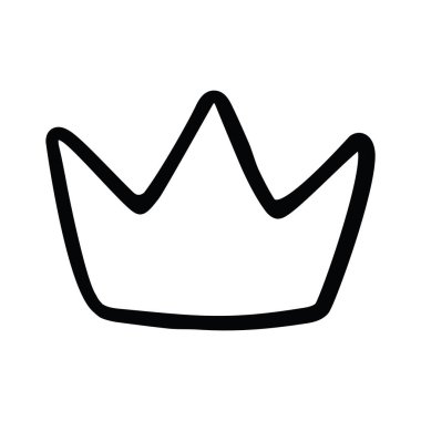 Beyaz arkaplanda elle çizilmiş taç simgesi izole edilmiş düz stil tasarım vektör çizimi.