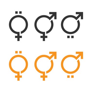 Beyaz arkaplanda erkek ve kadın cinsiyet sembolü izole edilmiş düz stil tasarım vektör çizimi.