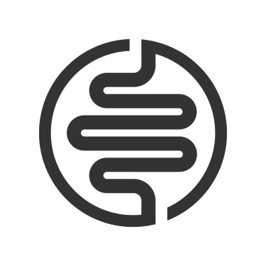 Beyaz arkaplanda izole edilmiş düz stil tasarım vektör illüstrasyonundaki barsak taslağı.