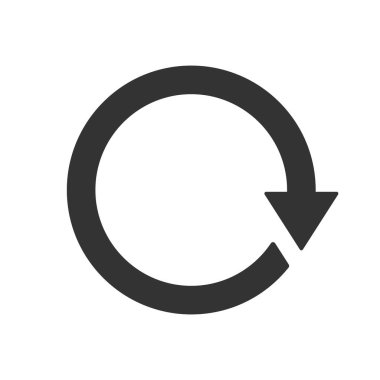 Beyaz arkaplanda döndürme işareti simgesi izole edilmiş düz biçim tasarım vektör çizimi.