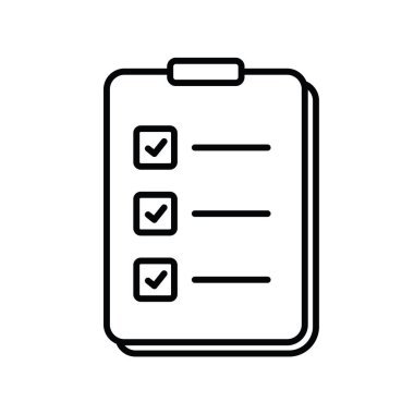 Beyaz arkaplan üzerindeki özet dilek listesi veya kontrol listesi simgesi izole edilmiş düz tasarım vektör çizimi.