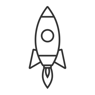 Taslak roket simgesi basit siluet izole edilmiş düz stil tasarım vektör çizimi beyaz arkaplan üzerinde.