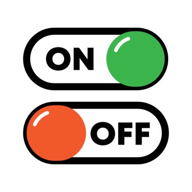 Açılıp kapama düğmeleri simgesi beyaz arkaplanda izole edilmiş düz stil tasarım vektörü illüstrasyonu.