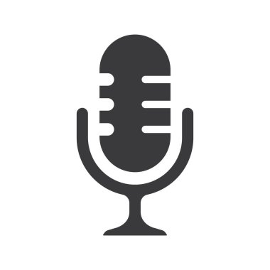 Beyaz arkaplanda mikrofon podcast simgesi izole edilmiş düz stil tasarım vektör çizimi.