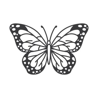 İzole edilmiş düz stil tasarım vektör illüstrasyonunu beyaz arkaplanda renklendirmek için basit ana hatlı kelebek simgesi.