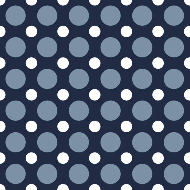 Polka Dot Deseni. Mountain Spring Gray ve White Color Dot yarışmanın mavi arka planında. Grafik tasarımı, kumaş, tekstil ve moda için kusursuz bir arka plan. Renk Trend ilkbaharı - 2023 Yazı.