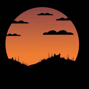 Çimen silueti arka planda dağ