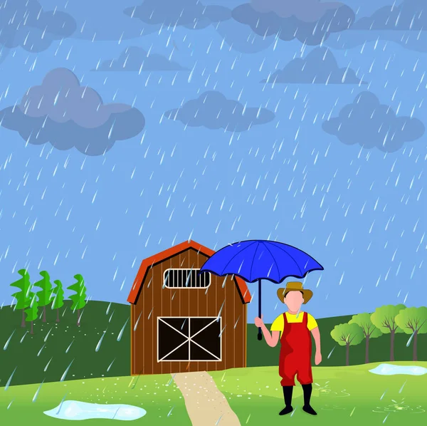 Farmer standing outside this house in rain