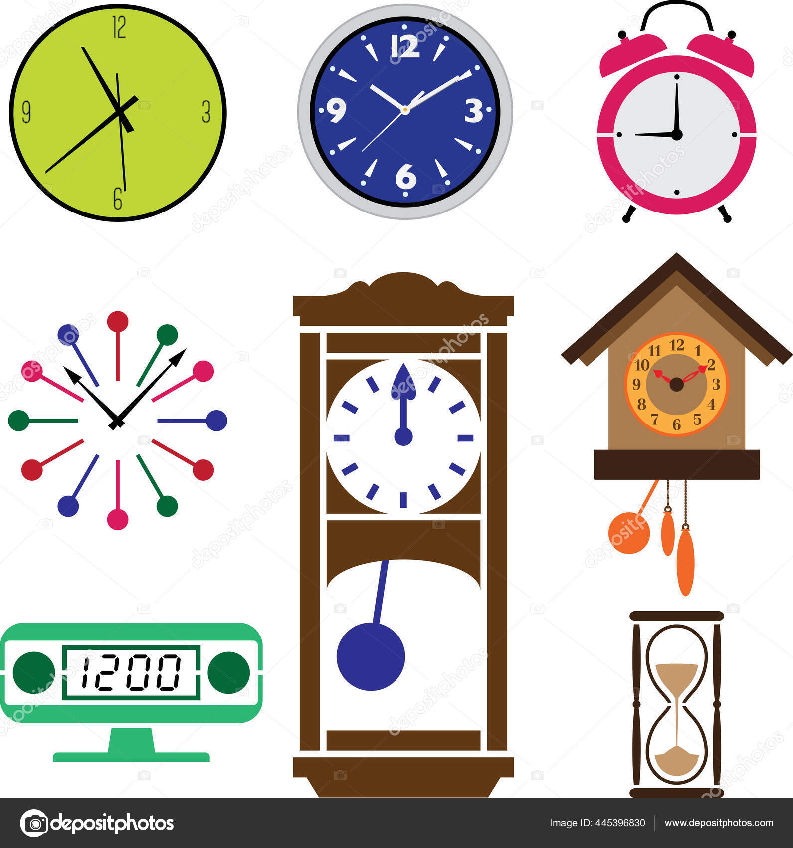 Various Types Clock Design Illustration Stock Vector by ©RealityImages
