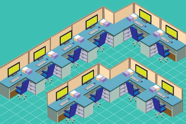Illustrazione Che Mostra Disposizione Tipica Dei Posti Sedere Ufficio — Vettoriale Stock