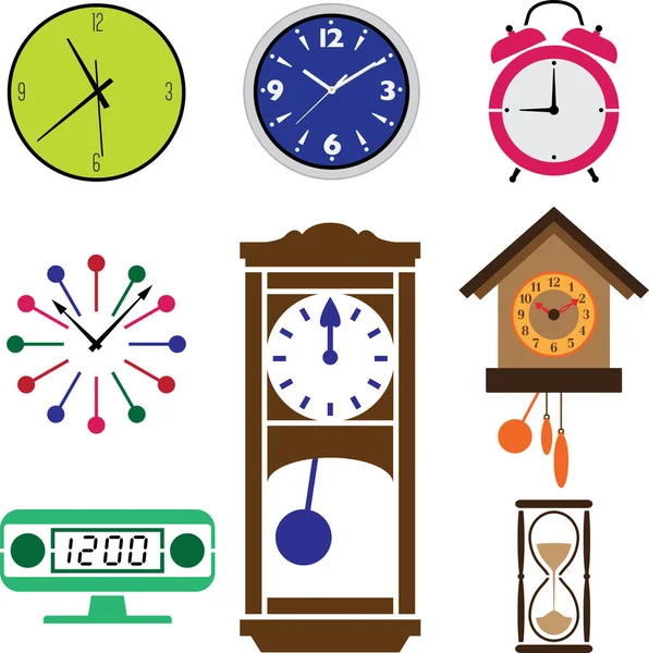 Various Types Clock Design Illustration — Stock Vector