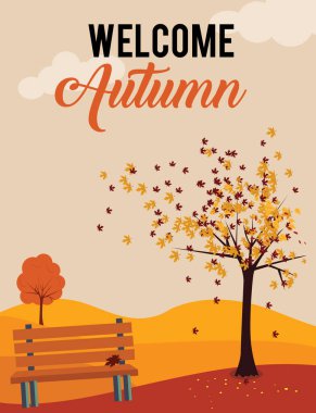 Ağaçlı ve banklı sonbahar manzarası