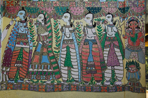 マドゥバニは壁に絵を描く インドビハール州マドゥバニ — ストック写真