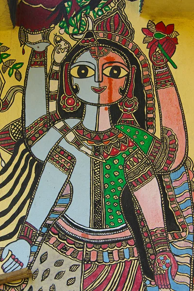 Schilderij Van Ardhanarishwara Muur Madhubani Bihar India — Stockfoto