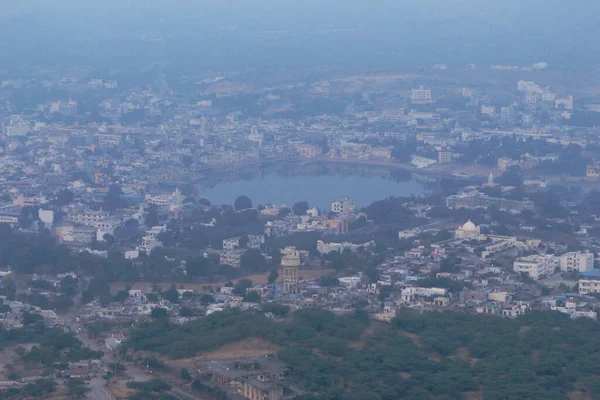 Pushkar Lago Vista Cidade Ratnagiri Colinas Pushkar Ajmer Rajasthan Índia — Fotografia de Stock