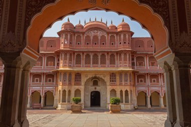 Inside view of City Palace Mahal facade, Jaipur, Rajasthan, India. clipart