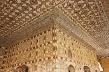 Sheesh Mahal 'deki ayna mozaikleri, ayna sarayı, Amer Kalesi, Jaipur, Rajasthan, Hindistan