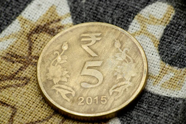 Koper Zink Indiase Vijf Roepie Munt Achterkant Satara Maharashtra India — Stockfoto
