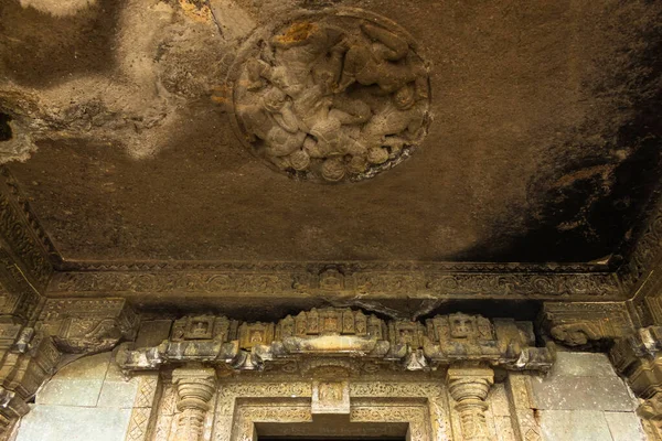 Techo Arquitectura Entrada Las Cuevas Tirthankar Adinath Jain Fortaleza Tringalwadi — Foto de Stock