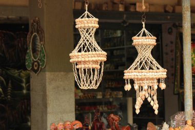 Deniz kabukları ev yapımı, el yapımı, Mahabalipuram, Tamil Nadu, Hindistan