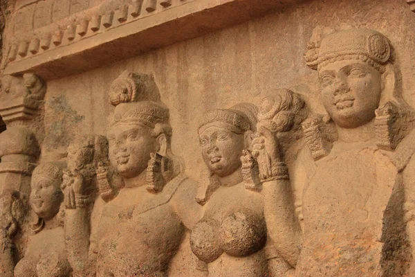Closeup Sculptures Carved Walls Kanheri Caves Sanjay Gandhi National Park — Stock Photo, Image