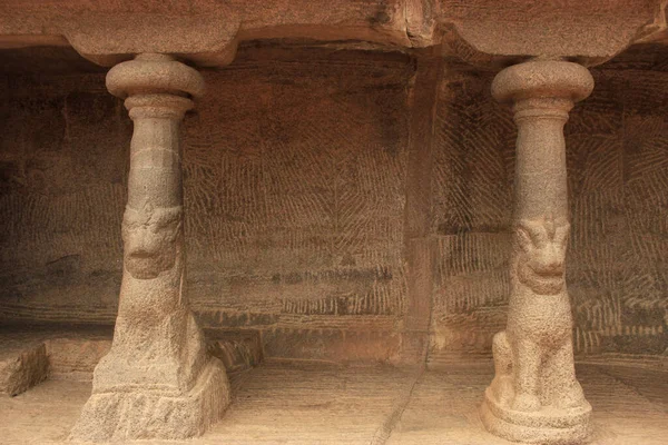 Στήλες Στο Ναό Shore Mahabalipuram Tamil Nadu Ινδία — Φωτογραφία Αρχείου