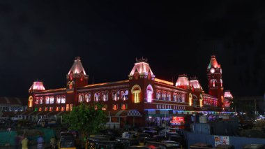 Side view of MGR Central railway station at night, Chennai, Tamilnaidu, India clipart