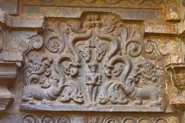 Escultura Esculpida Parede Templo Kopeshwar Khidrapur Maharashtra Índia — Fotografia de Stock