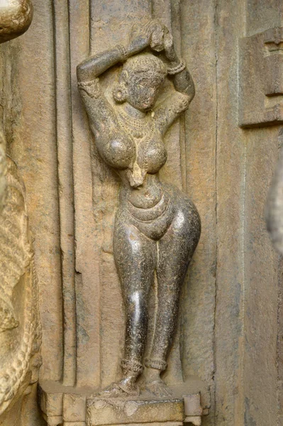 Nackte Frauenskulptur Der Außenwand Des Kopeshwar Tempels Khidrapur Maharashtra Indien — Stockfoto