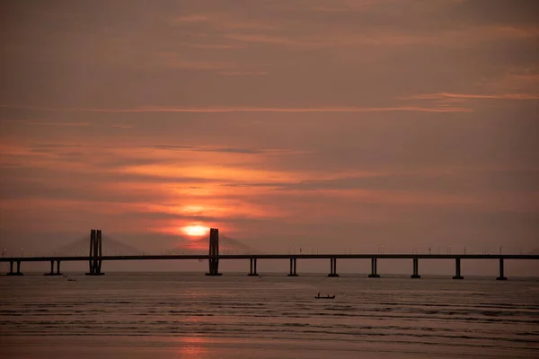 Scena Del Tramonto Con Bandra Worli Sea Link Background Mumbai — Foto Stock