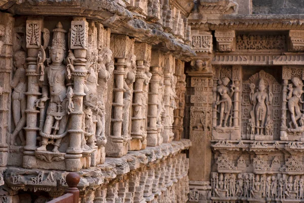 Zbliżenie Rzeźb Rani Vav Patan Gujarat Indie Stepwell Siedem Poziomów — Zdjęcie stockowe