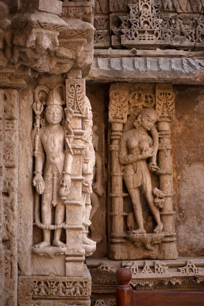 Närbild Skulpturer Rani Vav Patan Gujarat Indien Stepwell Har Sju — Stockfoto