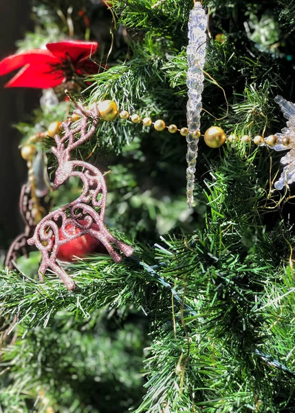 Christmas Tree Decorated Bows Deers Crystals — Stock Photo, Image