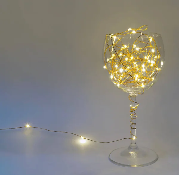 Wineglass Garland Many Lights Gray Background — Stock Photo, Image