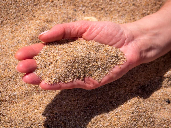 Palm Girl Full Coarse Sand Beach Close Royalty Free Stock Photos