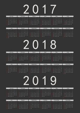 Siyah dikdörtgen Avrupa 2017, 2018, 2019 yıl vektör cal ayarla