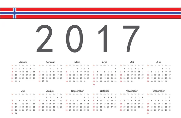 Noruega 2017 año vector calendario — Archivo Imágenes Vectoriales