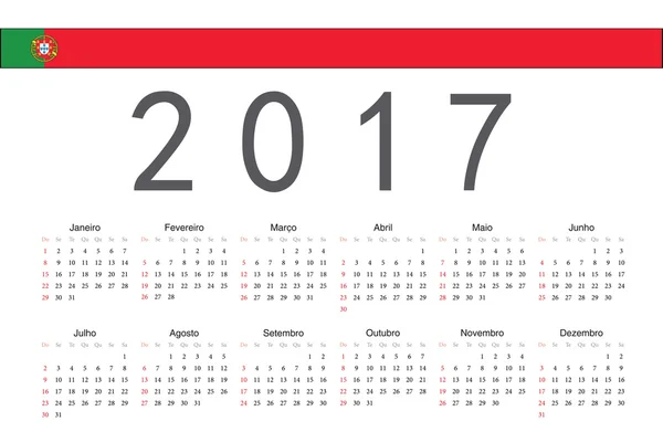 Calendário vetor ano 2017 português — Vetor de Stock