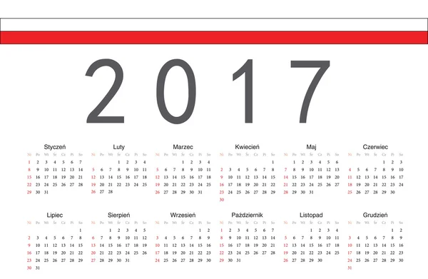 Polonês 2017 ano vetor calendário — Vetor de Stock